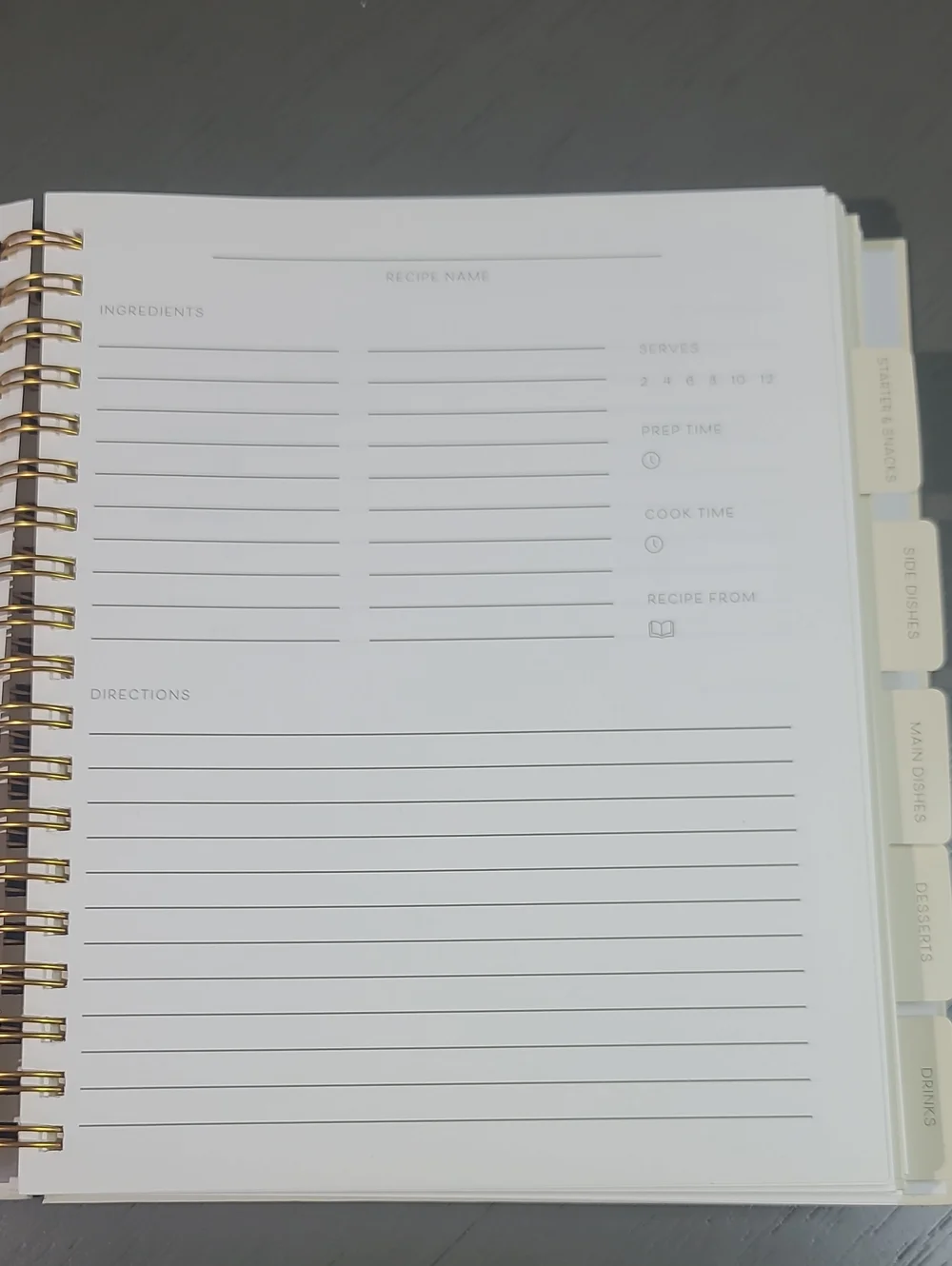 Recipe Book Journal with Gold Spiral -